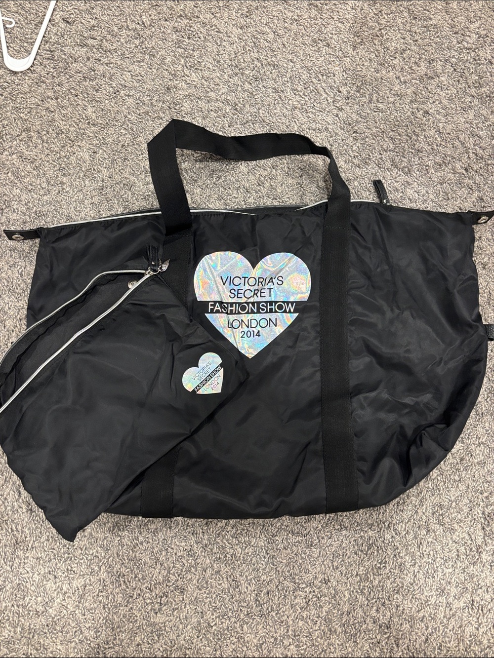 Victoria's Secret Black Tote with Holographic Heart Logo